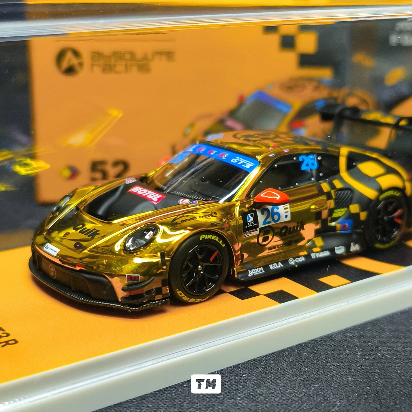 CHASE! Almost Real AR Box Porsche 992 GT3 R - 2025 Thailand Super Series B-Quik Absolute Racing #26 Yellow Chrome Livery 52 640005001 1/64 Diecast