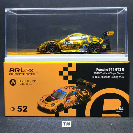 CHASE! Almost Real AR Box Porsche 992 GT3 R - 2025 Thailand Super Series B-Quik Absolute Racing #26 Yellow Chrome Livery 52 640005001 1/64 Diecast