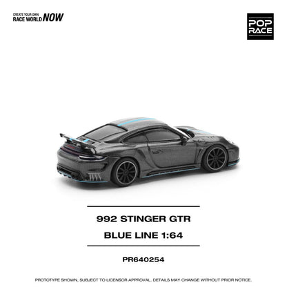 Pop Race Porsche 992 Stinger GTR Carbon Edition Blue Line PR640254 1/64 Diecast