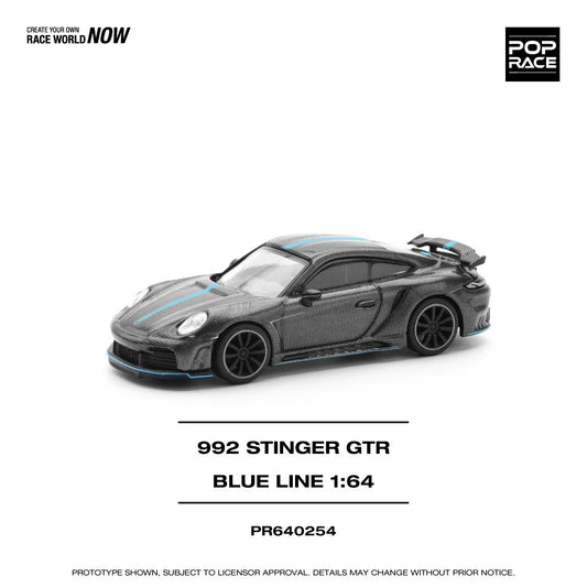 Pop Race Porsche 992 Stinger GTR Carbon Edition Blue Line PR640254 1/64 Diecast