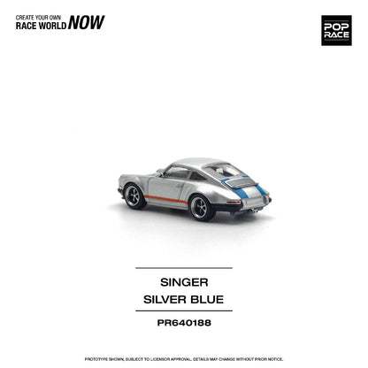 Pop Race Porsche Singer 964 Silver Blue PR640188 1/64 Die Cast