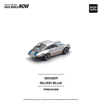 Pop Race Porsche Singer 964 Silver Blue PR640188 1/64 Die Cast