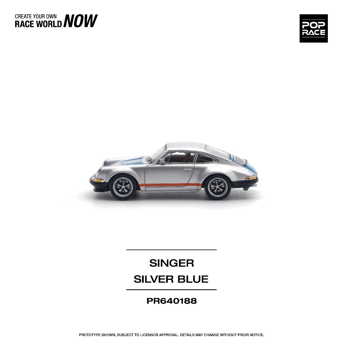 Pop Race Porsche Singer 964 Silver Blue PR640188 1/64 Die Cast