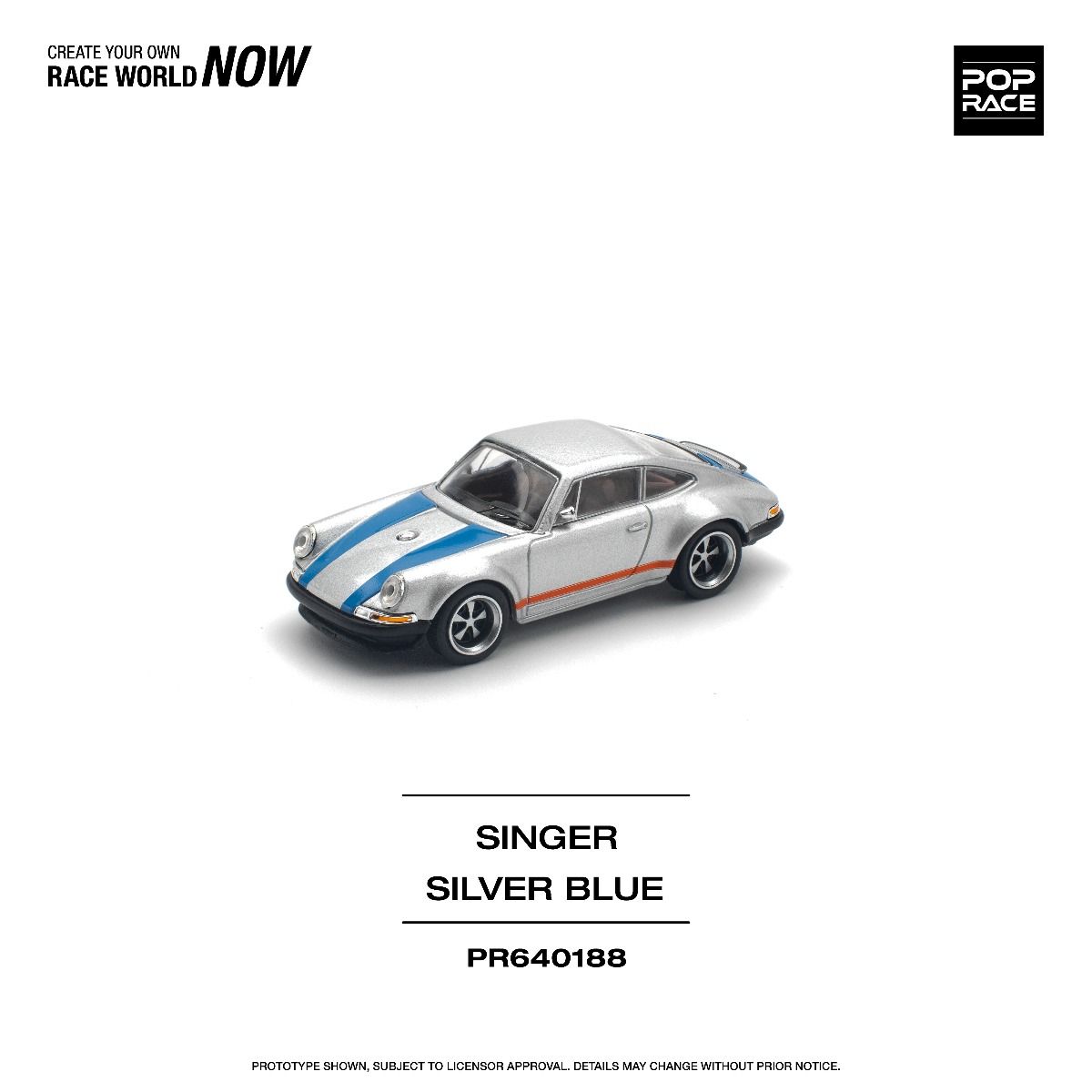 Pop Race Porsche Singer 964 Silver Blue PR640188 1/64 Die Cast