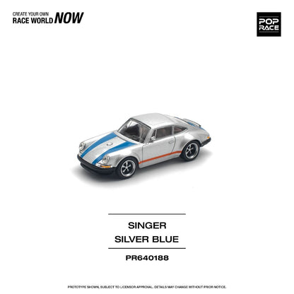 Pop Race Porsche Singer 964 Silver Blue PR640188 1/64 Die Cast