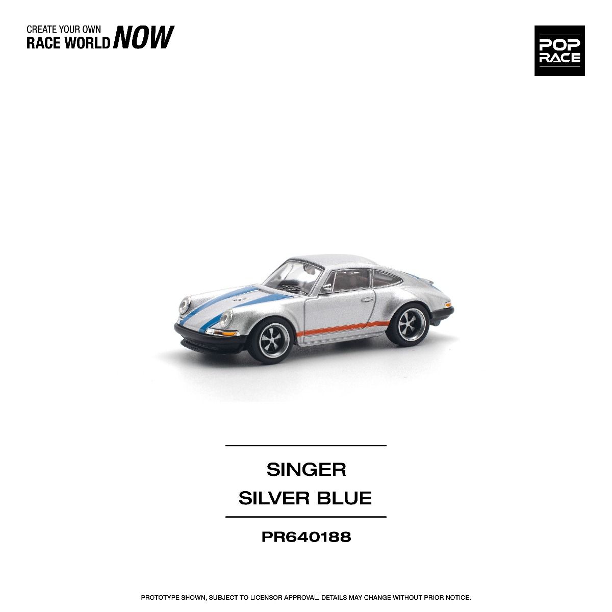 Pop Race Porsche Singer 964 Silver Blue PR640188 1/64 Die Cast