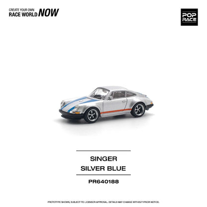 Pop Race Porsche Singer 964 Silver Blue PR640188 1/64 Die Cast