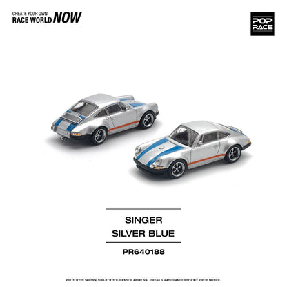 Pop Race Porsche Singer 964 Silver Blue PR640188 1/64 Die Cast