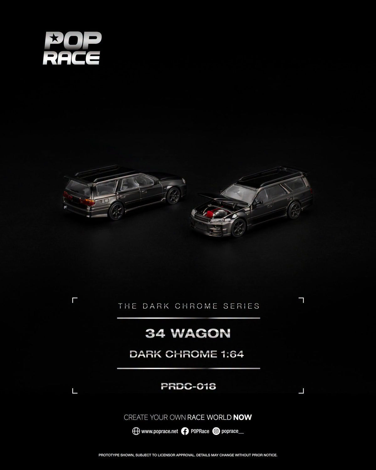 [PRE-ORDER] POP RACE R34 WAGON DARK CHROME PRDC018 1/64 Diecast