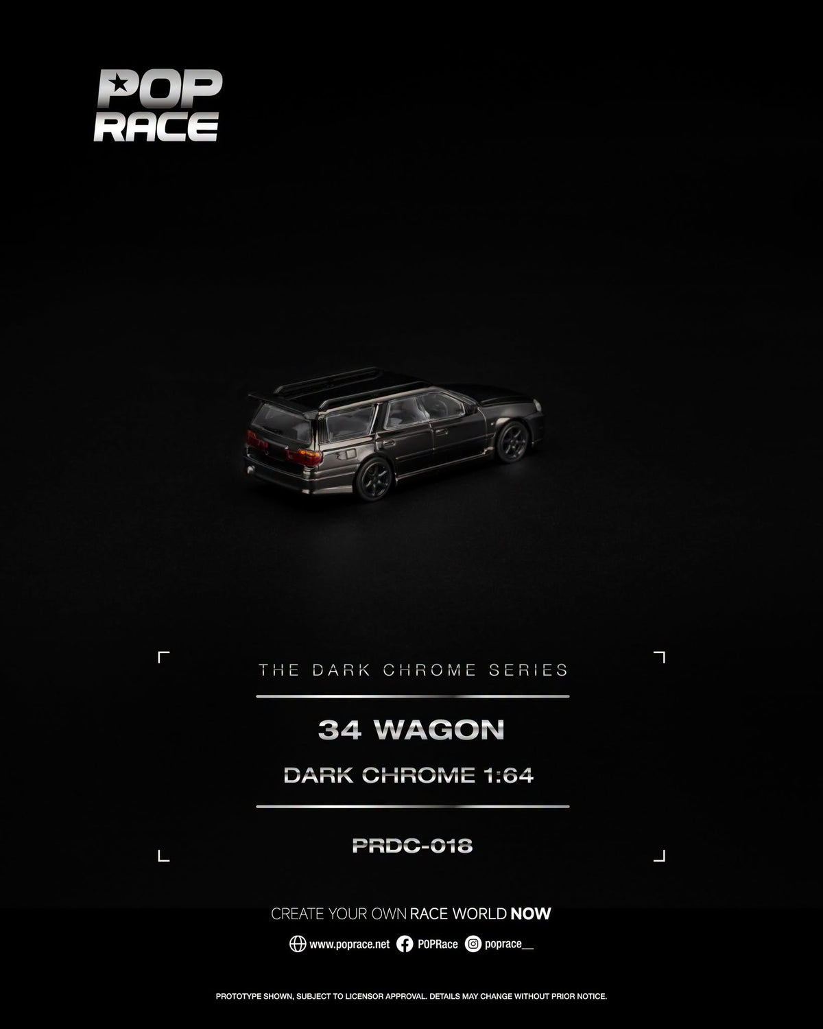 [PRE-ORDER] POP RACE R34 WAGON DARK CHROME PRDC018 1/64 Diecast