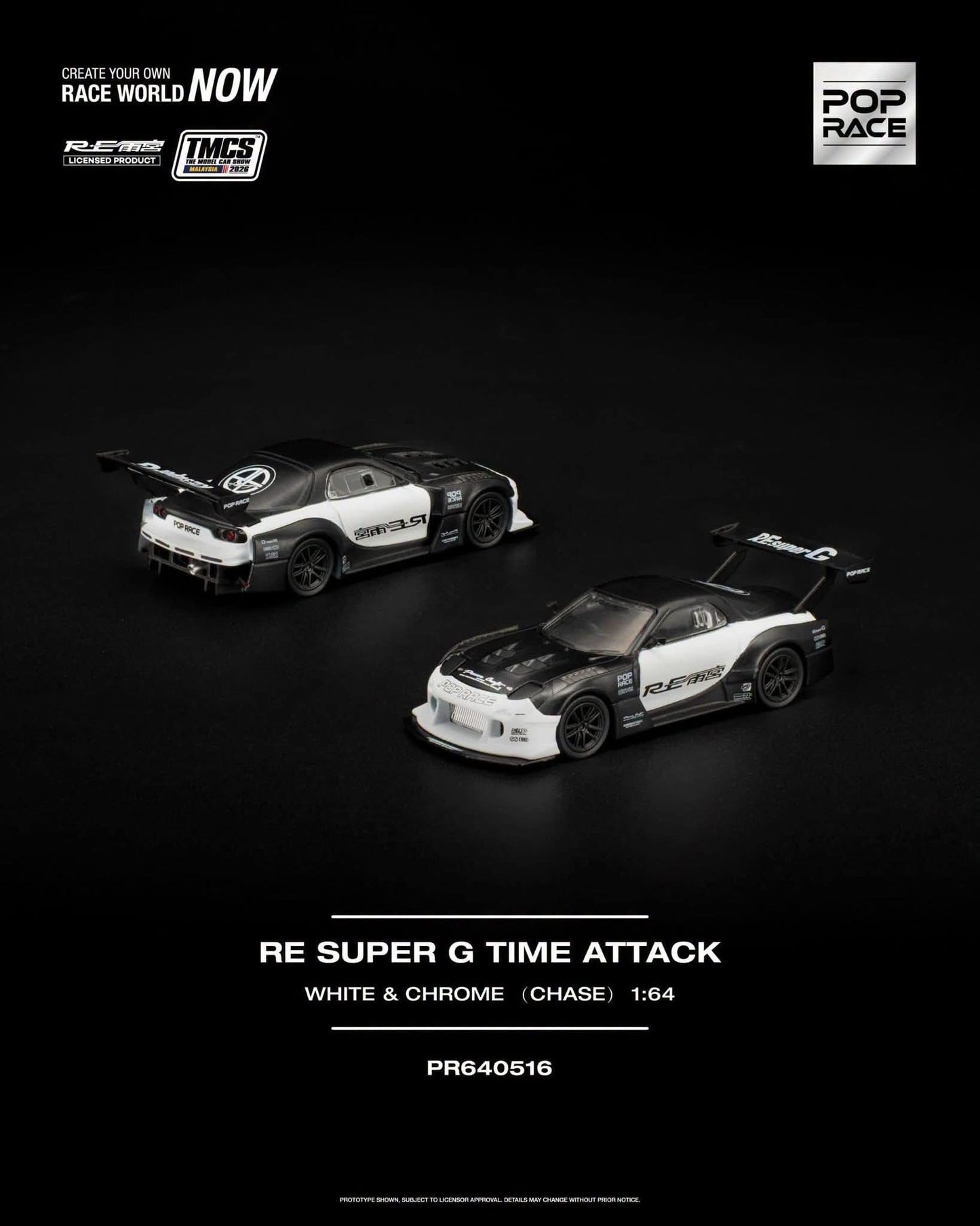 Pop Race RE Super G Time Attack White & Black TMCS 2026 PR640516 1/64 Diecast