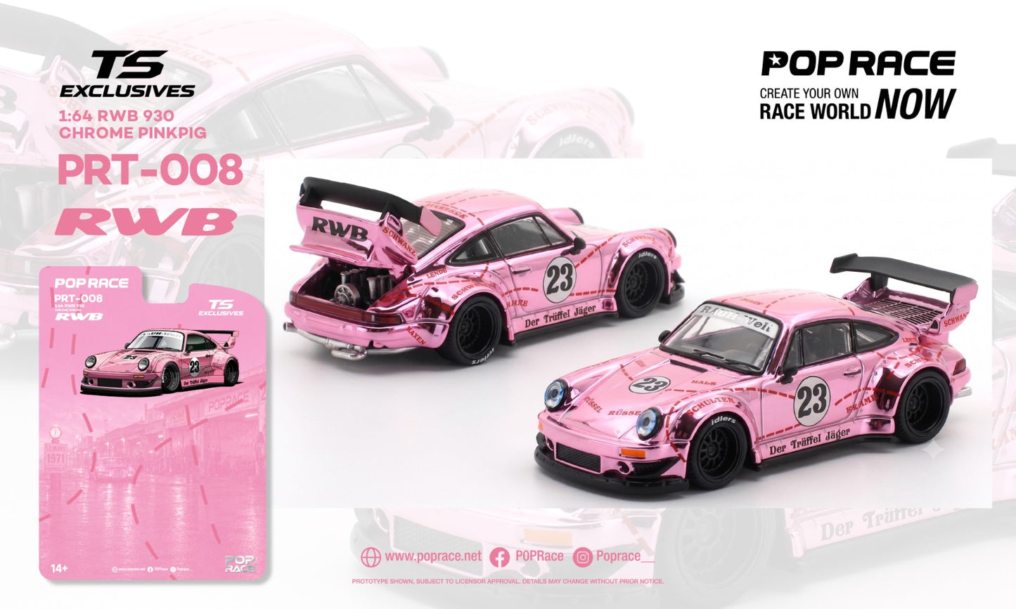 [Pre-Order] Pop Race RWB 930 Chrome PinkPIG PRT008 1/64 Diecast