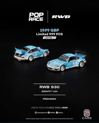 Pop Race UK Tour RWB 930 Gravity & Pandem GR Yaris Mad Taxi PR640564 PR640561 1/64 Diecast