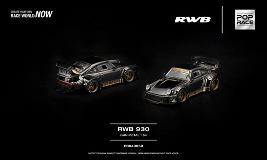 [Pre-Order] Pop Race RWB 930 Gun Metal PR640559 1/64 Diecast