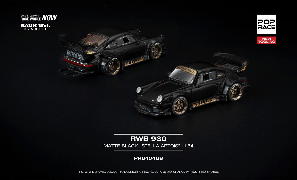 [Pre-Order] Pop Race RWB 930 Matte Black Stella Artois PR640468 1/64 D ...