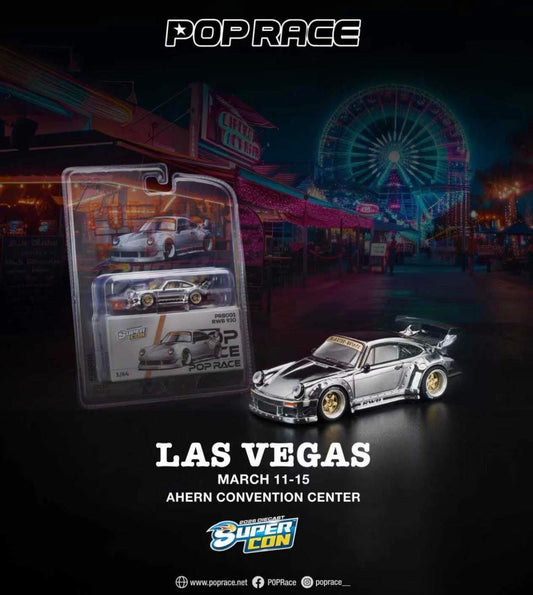 Pop Race RWB 930 Silver Chrome Diecast Super Con Las Vegas 2026 PRB001 1/64 Diecast