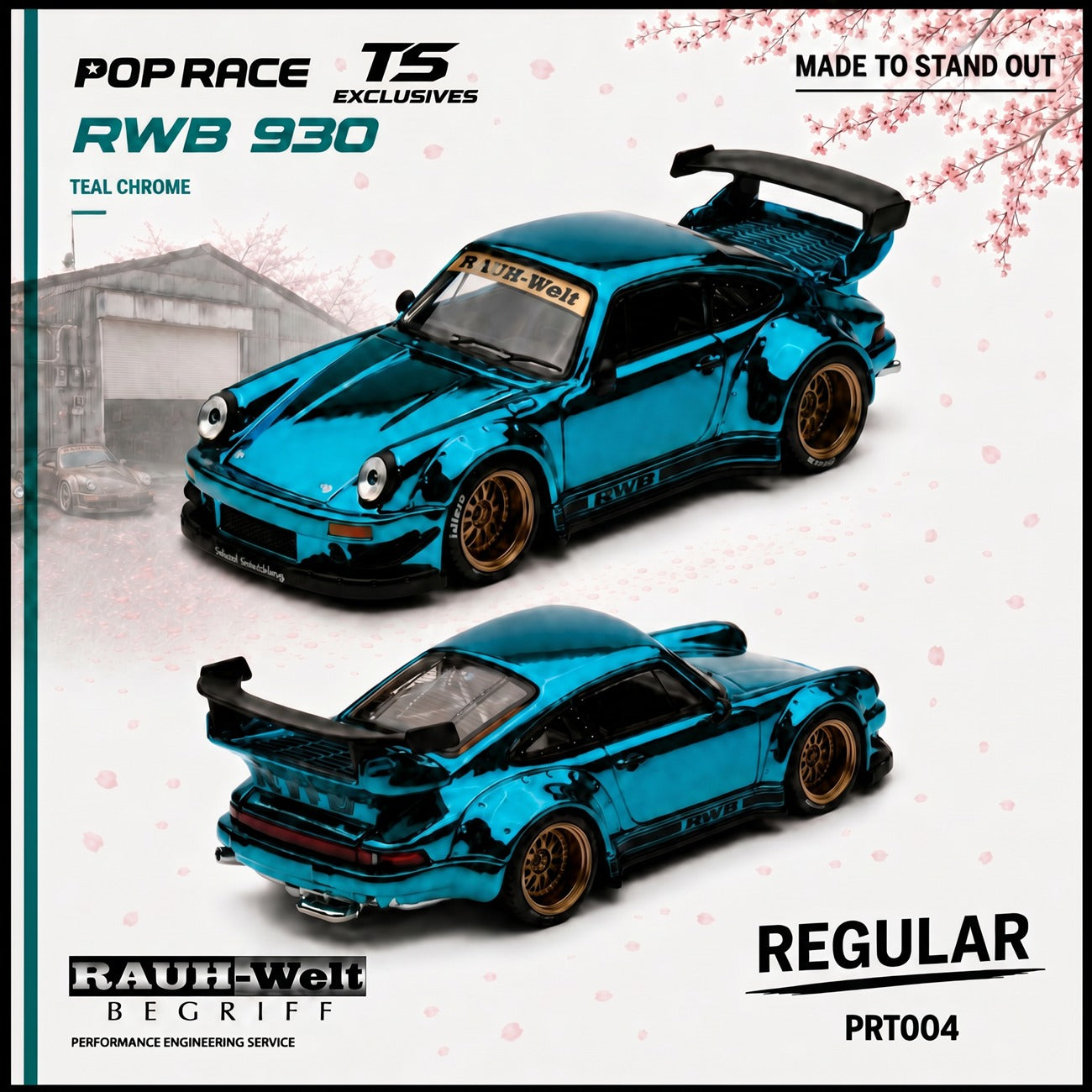 [Pre-Order] Pop Race RWB 930 Teal Chrome PRT004 1/64 Diecast