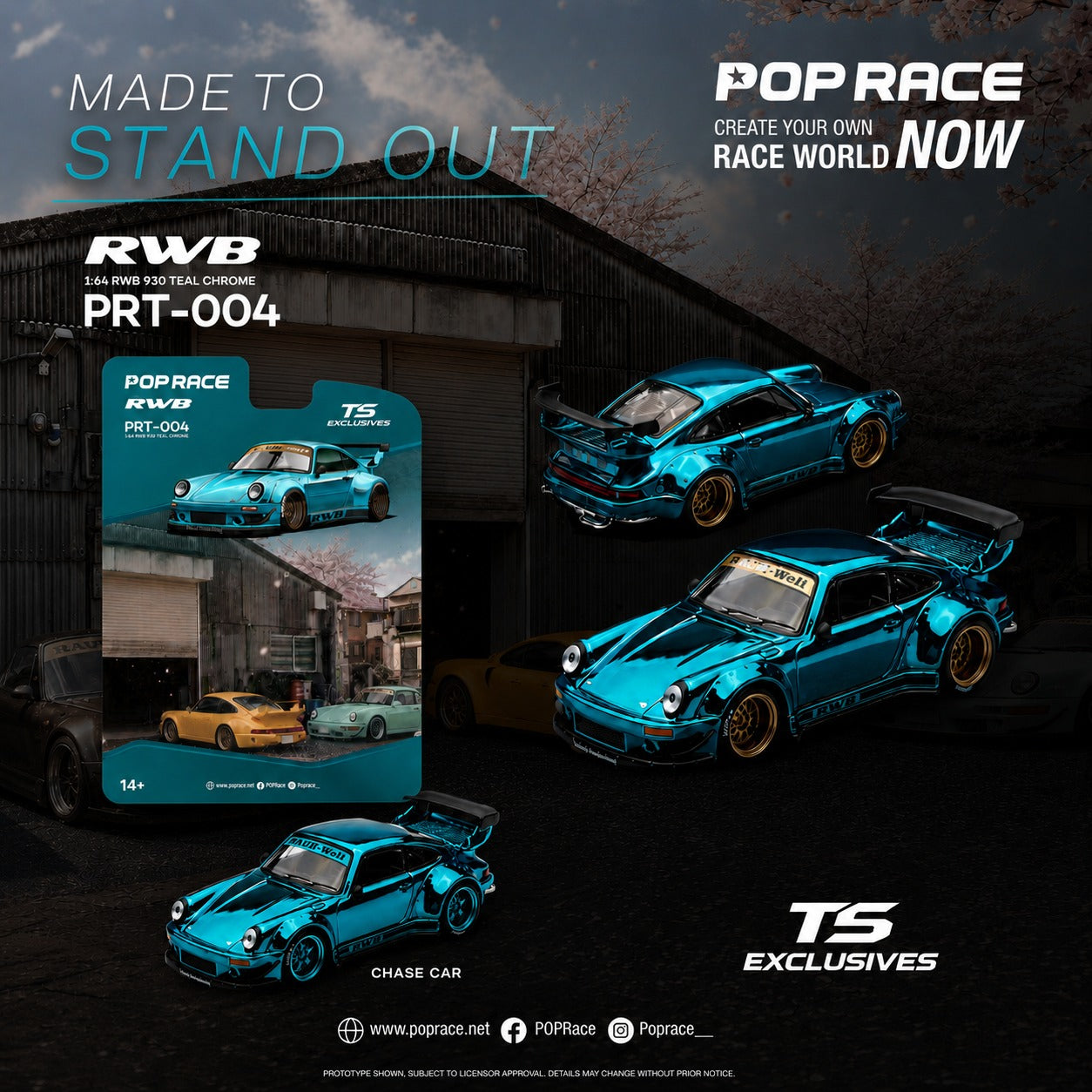 [Pre-Order] Pop Race RWB 930 Teal Chrome PRT004 1/64 Diecast