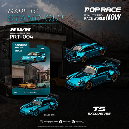 [Pre-Order] Pop Race RWB 930 Teal Chrome PRT004 1/64 Diecast