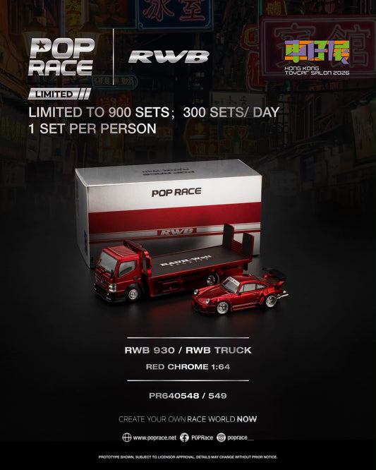 Pop Race RWB 930 + RWB Truck Red Chrome Hong Kong Toy Car Salon 2026 PR640548 1/64 Diecast