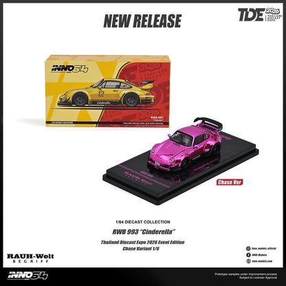 CHASE! Inno64 RWB 993 Cinderella Chase Pink Chrome TDE 2026 Event Edition 1/64 Diecast
