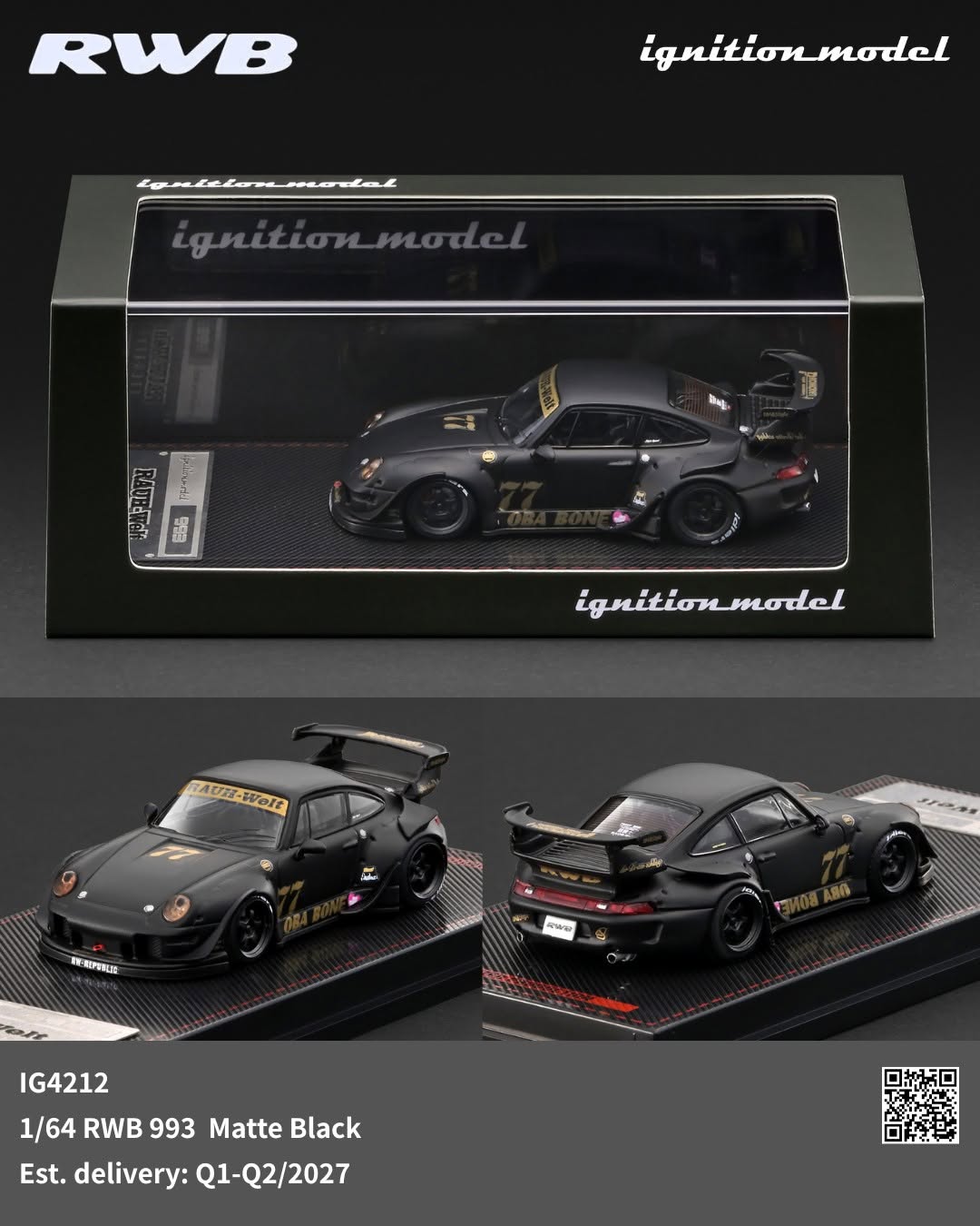 [Pre-Order] Ignition Model RWB 993 Matte Black IG4212 1/64 Diecast