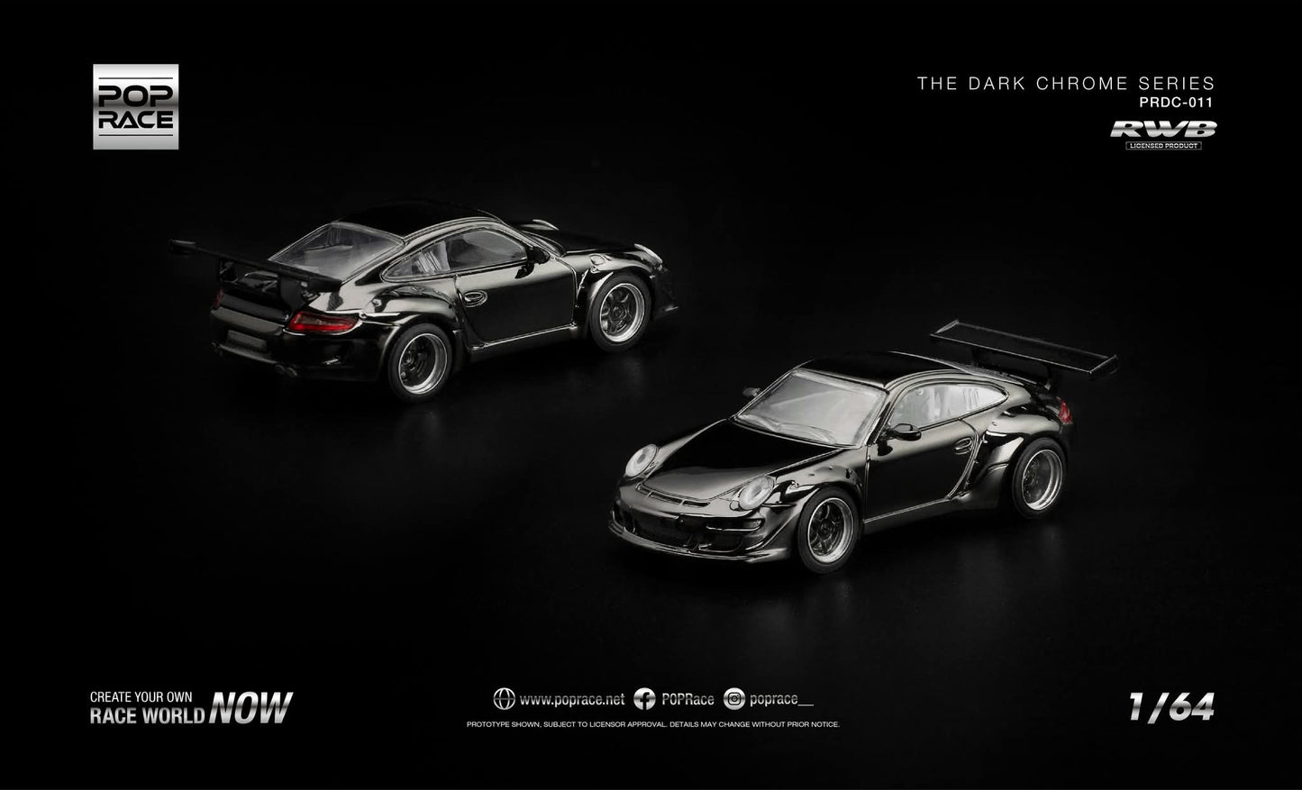 [Pre-Order] Pop Race RWB 997 Dark Chrome PRDC011 1/64 Diecast