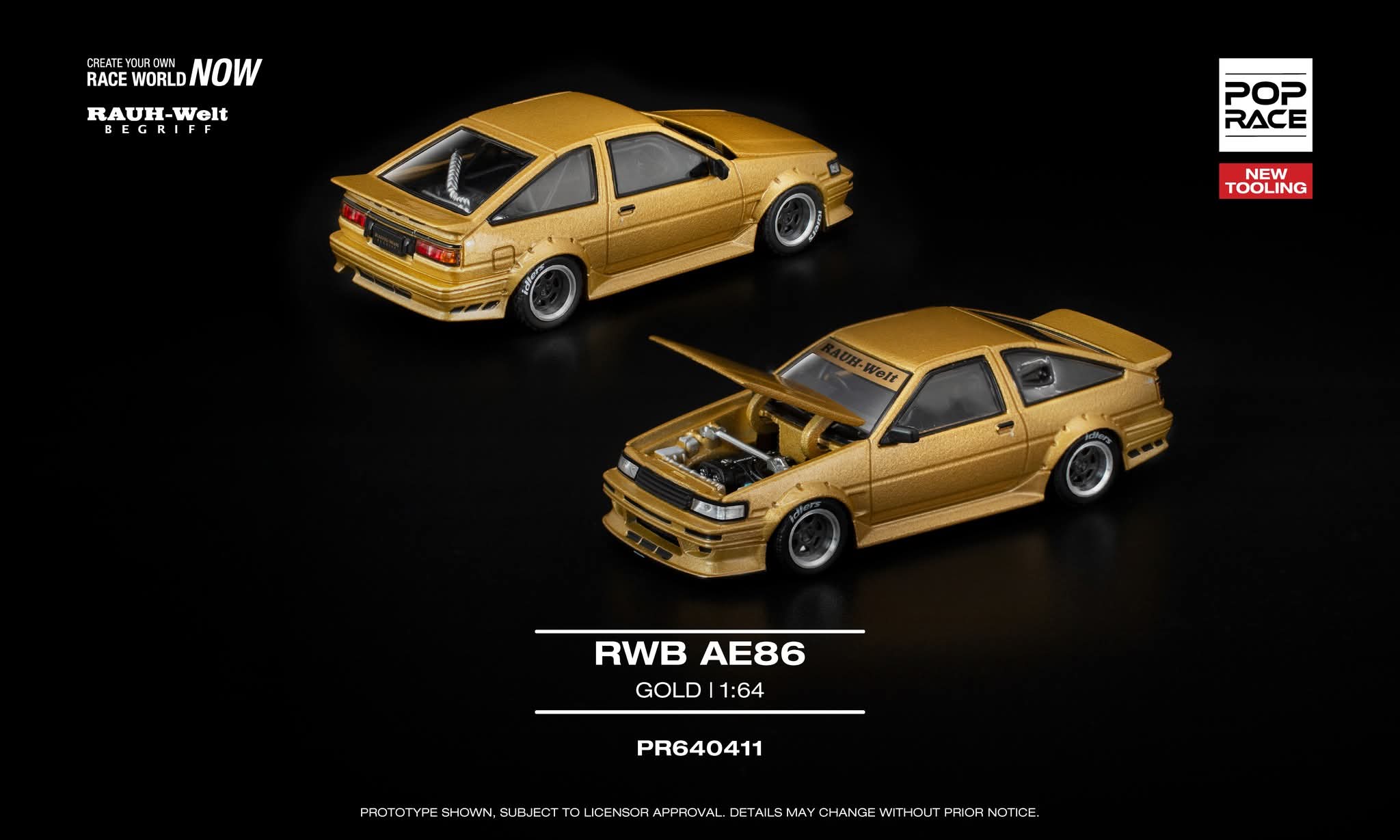 Pre-Order] Pop Race RWB AE86 Gold PR640411 1/64 Diecast
