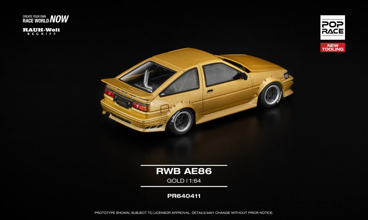 [Pre-Order] Pop Race RWB AE86 Gold PR640411 1/64 Diecast
