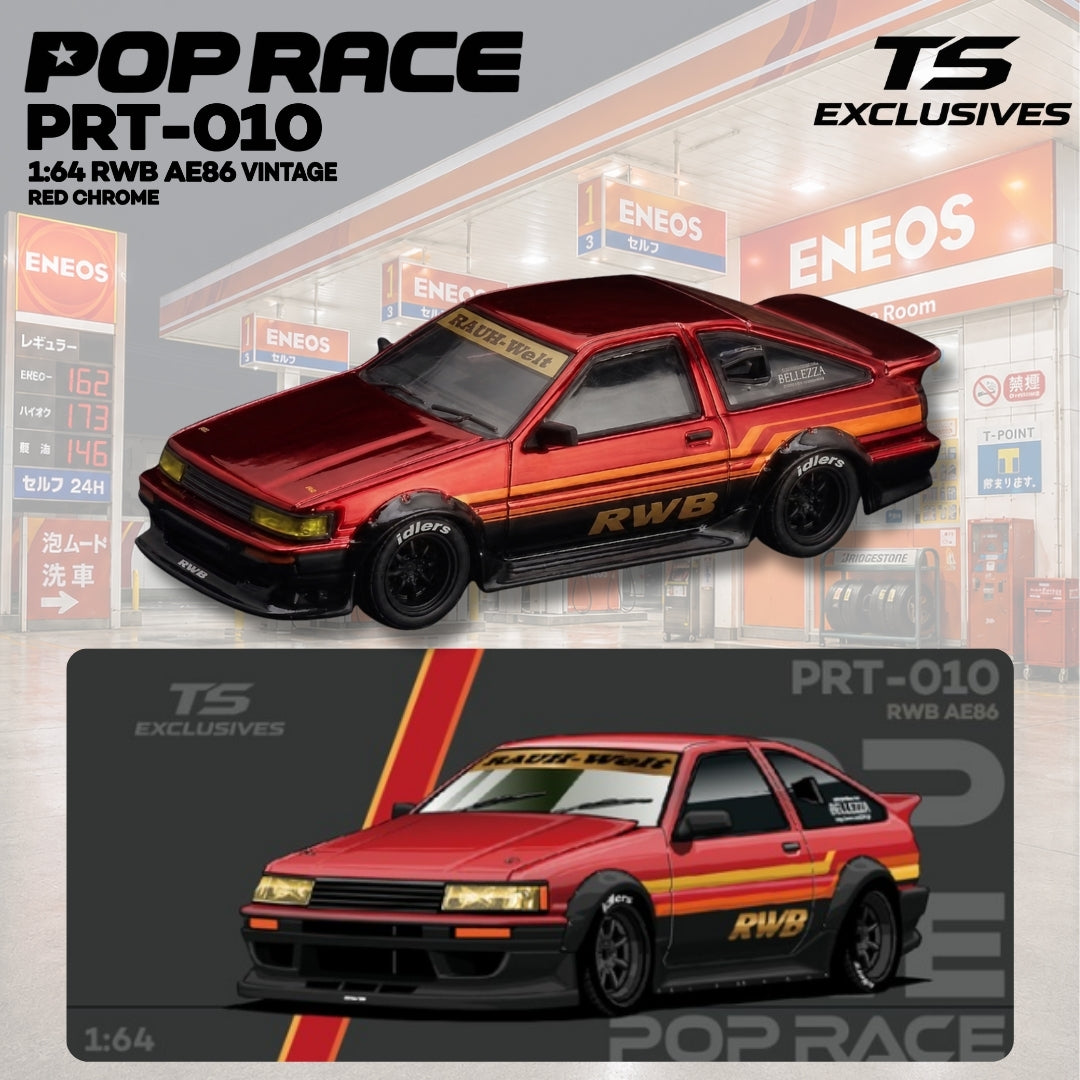 [Pre-Order] Pop Race RWB AE86 Vintage Red Chrome PRT010 1/64 Diecast