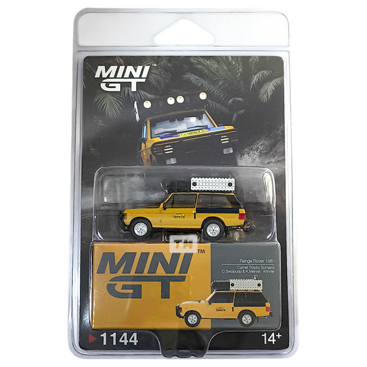 Mini GT Range Rover 1981 Camel Trophy Sumatra C.Swoboda & K.Mentel Winner Blister Packaging MGT01144BL 1/64 Diecast (Copy)