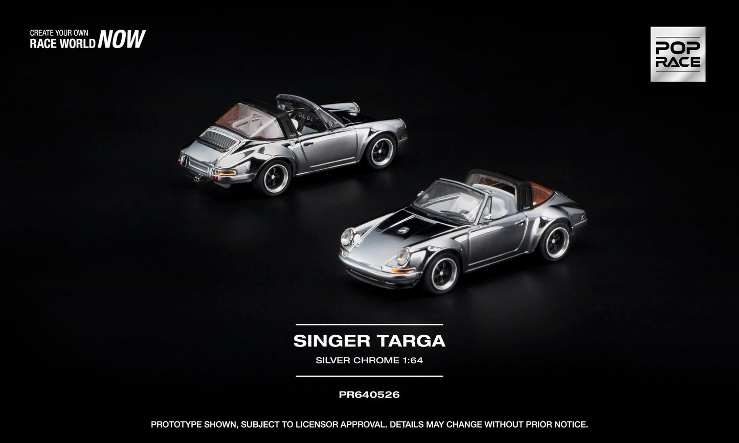 [Pre-Order] Pop Race SINGER TARGA - SILVER CHROME PR640526 1/64 Diecast