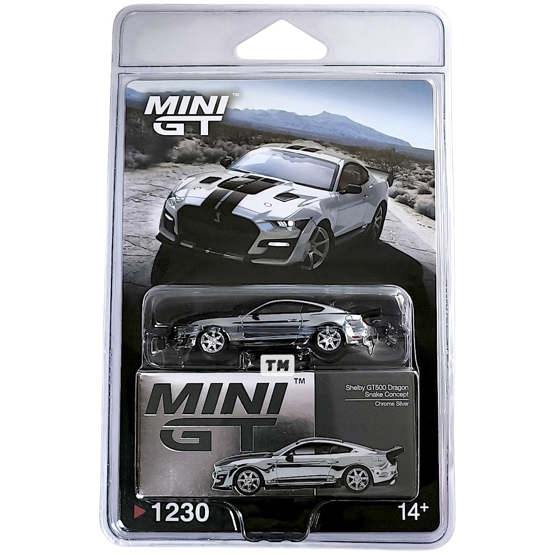 MINI GT Shelby GT500 Dragon Snake Concept Chrome Silver Blister Packaging MGT01230-BL 1/64 Diecast