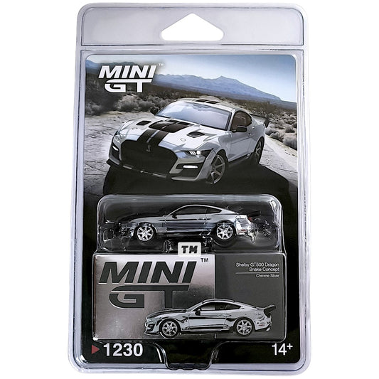 MINI GT Shelby GT500 Dragon Snake Concept Chrome Silver Blister Packaging MGT01230-BL 1/64 Diecast