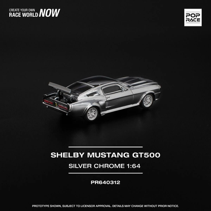 Pop Race Shelby Mustang GT500 Silver Chrome PR640312 1/64 Diecast