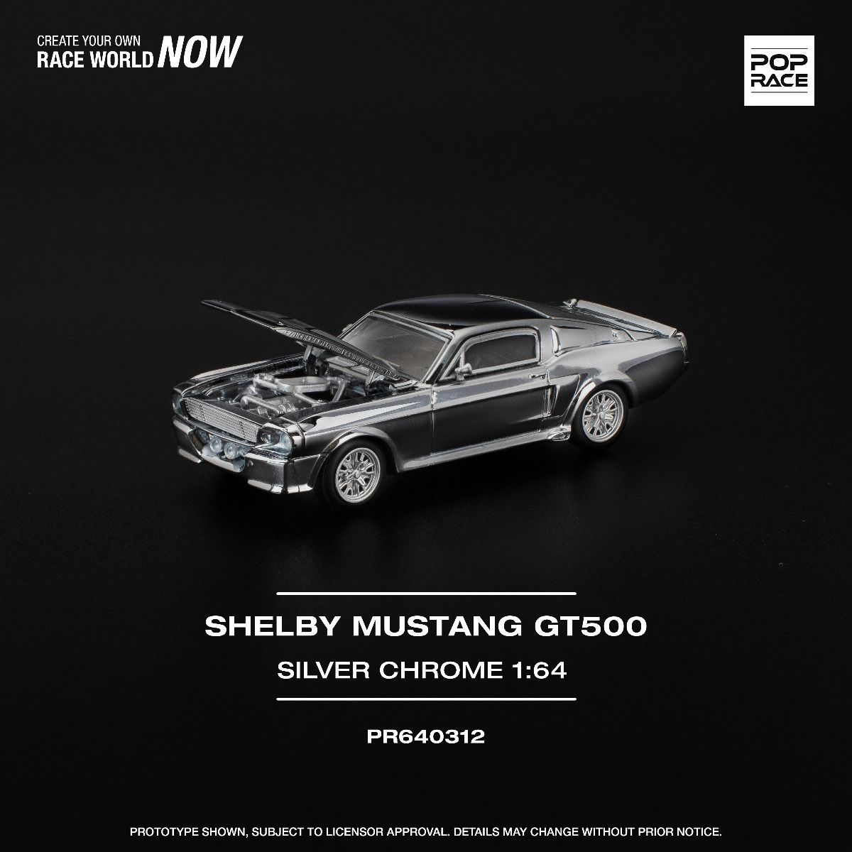 Pop Race Shelby Mustang GT500 Silver Chrome PR640312 1/64 Diecast