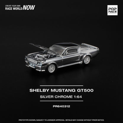 Pop Race Shelby Mustang GT500 Silver Chrome PR640312 1/64 Diecast