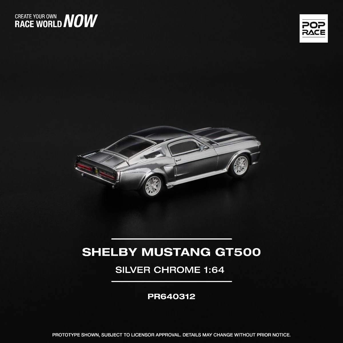 Pop Race Shelby Mustang GT500 Silver Chrome PR640312 1/64 Diecast