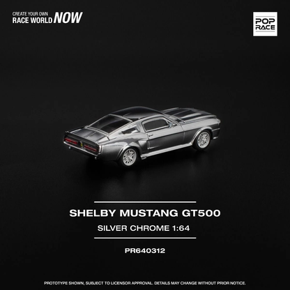 Pop Race Shelby Mustang GT500 Silver Chrome PR640312 1/64 Diecast