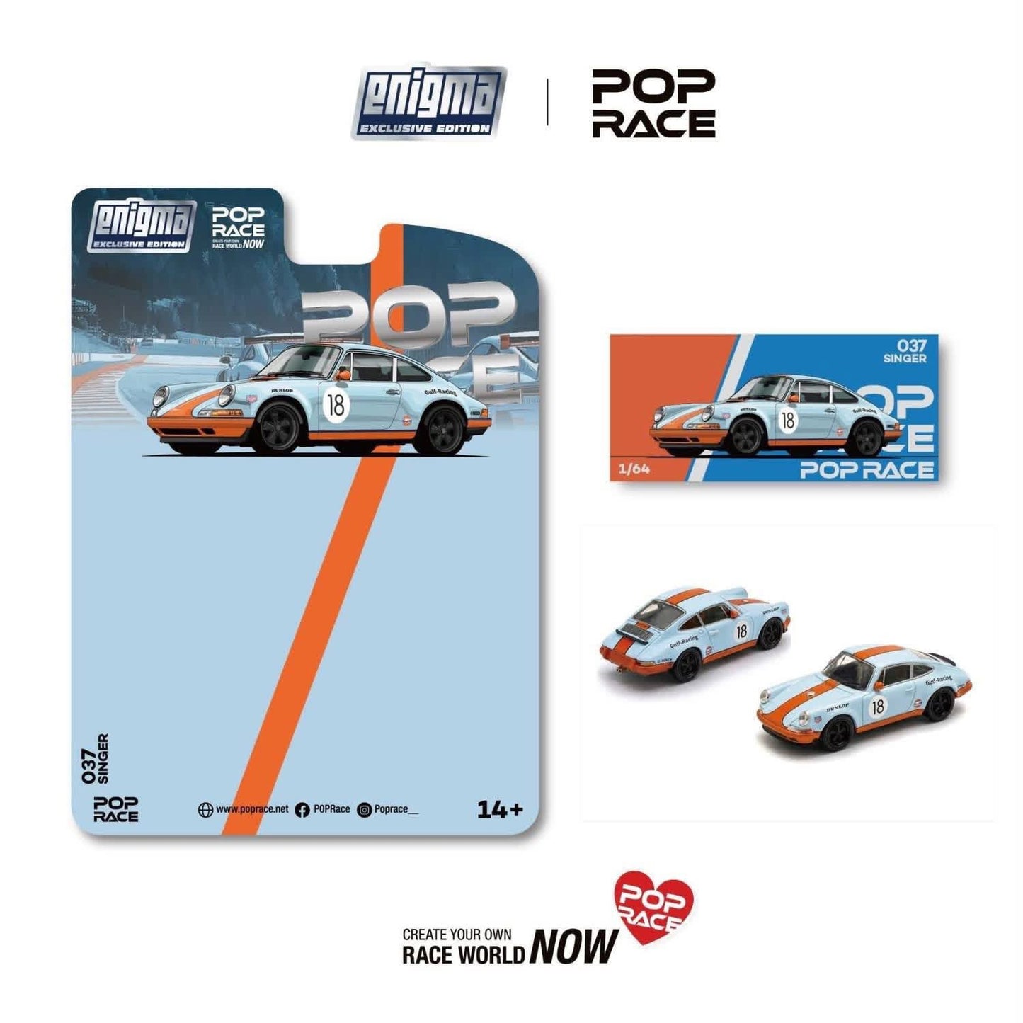[Pre-Order] Pop Race Singer Racing Orange Blue #18 PRE037 1/64 Diecast