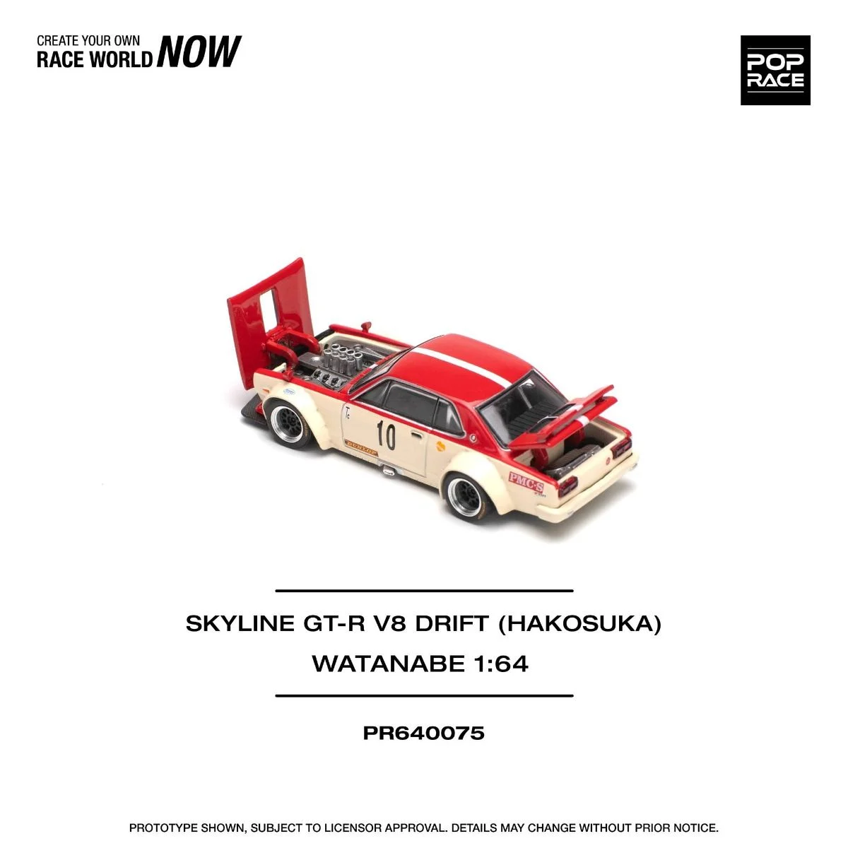 Pop Race Skyline GT-R V8 Drift HakoSuka Watanabe PR640075 1/64 Diecast