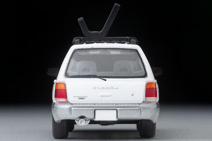 TomyTEC Tomica Limited Vintage NEO Subaru Forester Custom Specification White Silver w Kayak and Figure LV-N328b 1/64 Diecast