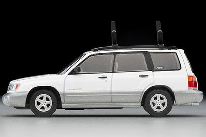 TomyTEC Tomica Limited Vintage NEO Subaru Forester Custom Specification White Silver w Kayak and Figure LV-N328b 1/64 Diecast