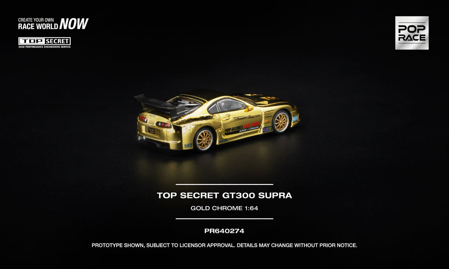 [Pre-Order] Pop Race TOP SECRET GT300 SUPRA - GOLD CHROME PR640274 1/64 Diecast