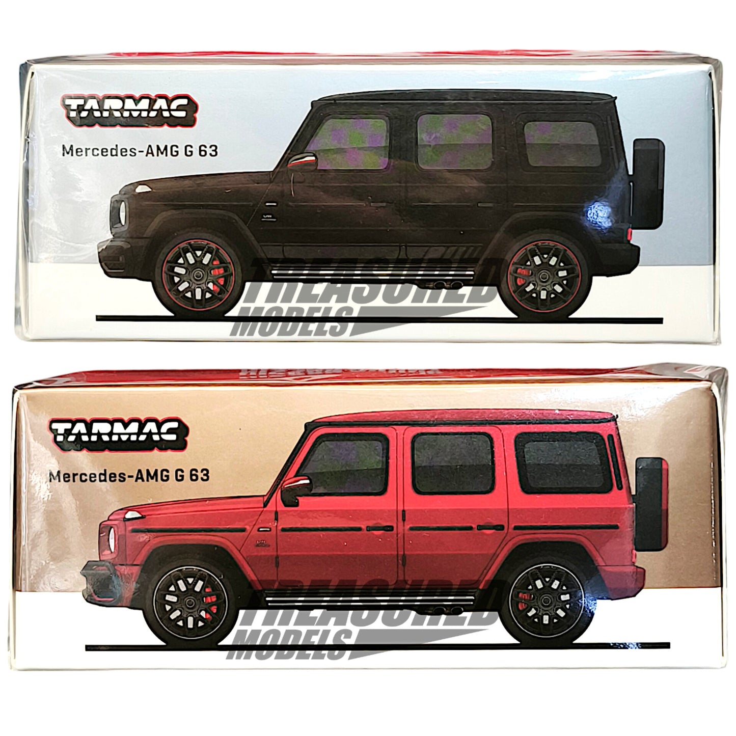 Tarmac Work 2pcs-Set Mercedes-AMG G63 Matte Black & Red Metallic 1/64 Diecast