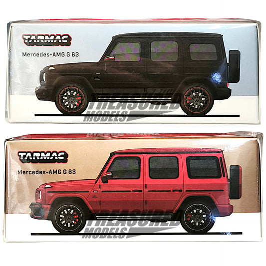 Tarmac Work 2pcs-Set Mercedes-AMG G63 Matte Black & Red Metallic 1/64 Diecast