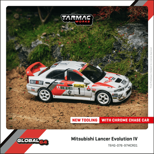 Tarmac Works Mitsubishi Lancer Evolution IV Rallye Monte-Carlo 1997 Tommi Mäkinen Seppo Harjanne T64G-076-97MCR01 1/64 Die Cast