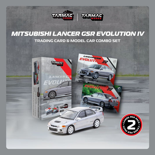 Tarmac Works Mitsubishi Lancer GSR Evolution IV Silver (Tarmac Cards Combo Set) T64G-076-SL 1/64 Die Cast