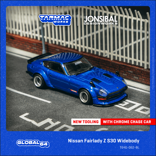Tarmac Works Nissan Fairlady Z S30 Widebody - Designed by Jon Sibal Blue T64G-062-BL 1/64 Diecast