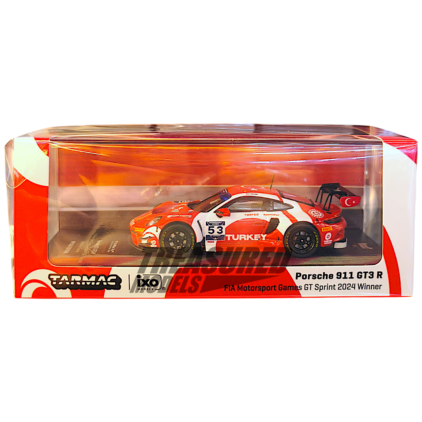 Tarmac Works Porsche 911 GT3 R FIA Motorsport Games GT Sprint 2024 #53 Winner - Turkey Special Edition 1/64 Diecast